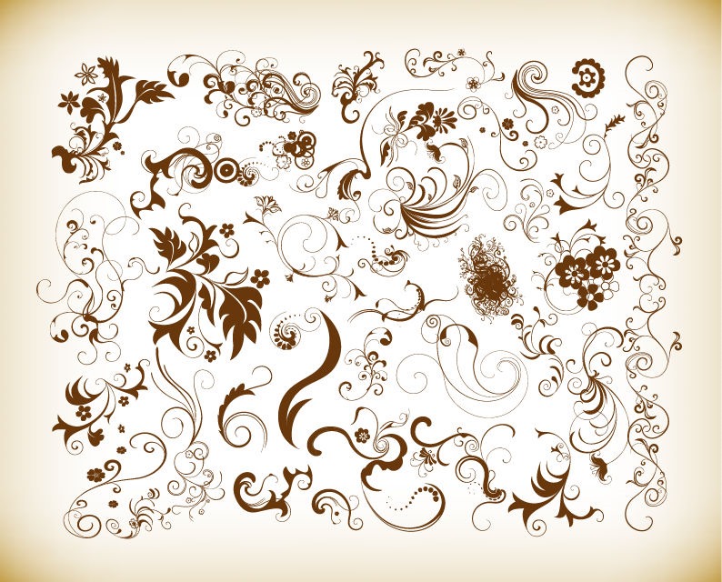 Vector Set of Floral Elements for Decor