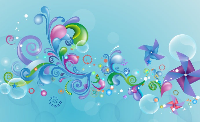 Abstract Colored Design on Blue Background Vector Graphic