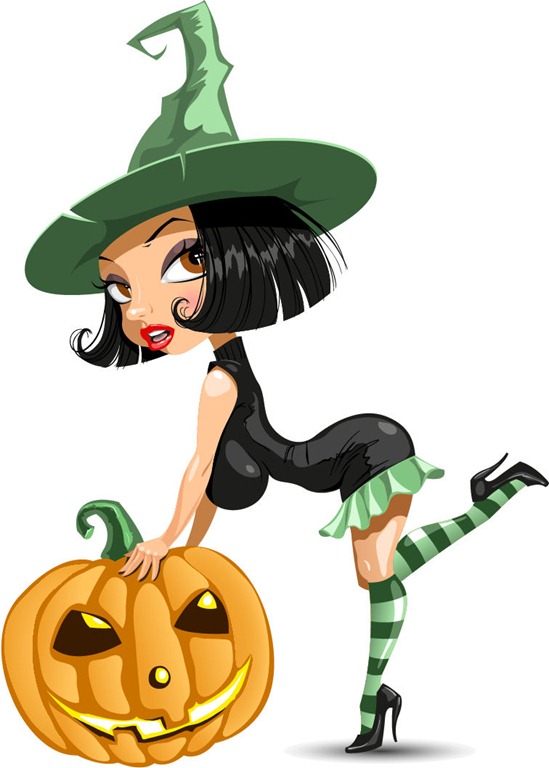Pretty Witch with Halloween Vector Illustration