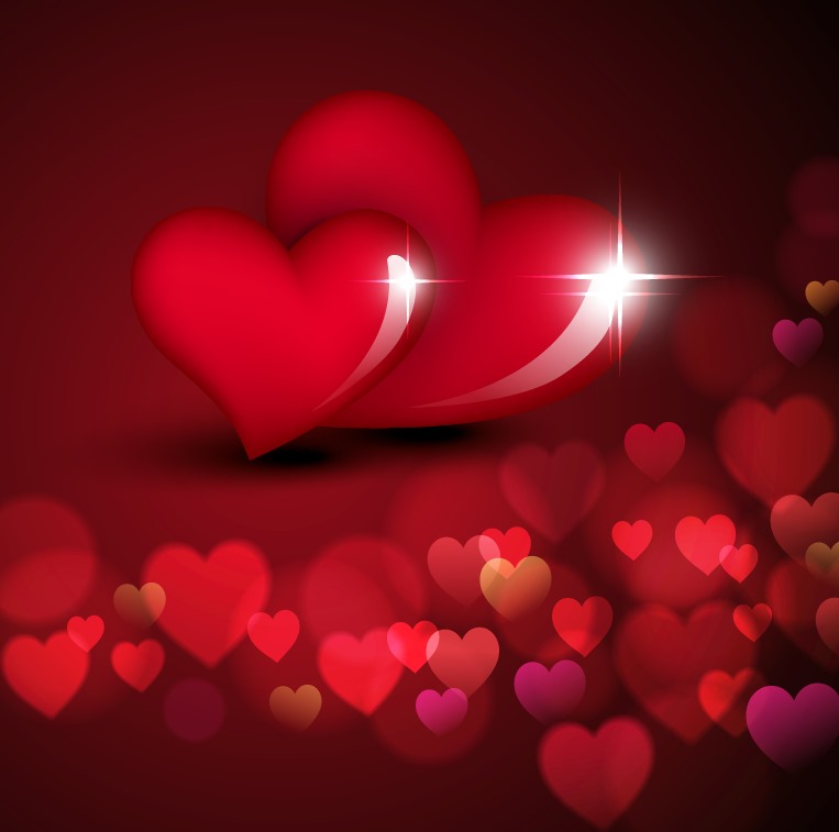 Valentine Day Love with Bokeh Hearts Background Vector Illustration