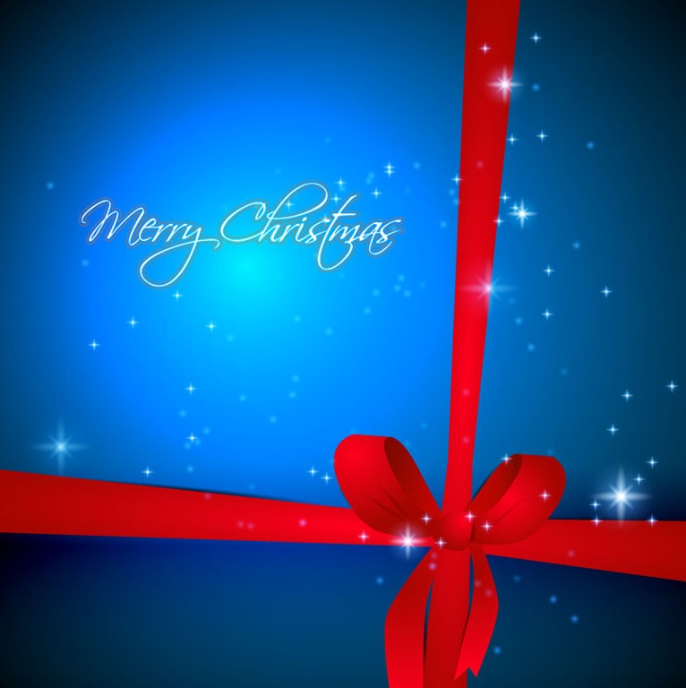 Blue Christmas Background with Red Ribbon Vector Illustration
