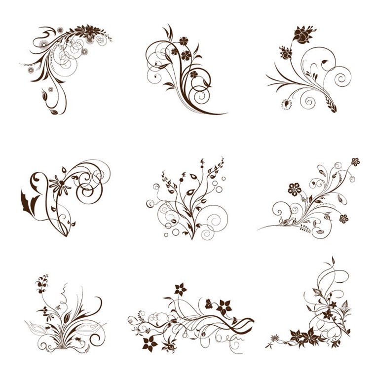 Vector Illustration Set of Swirling Flourishes Decorative Floral Elements