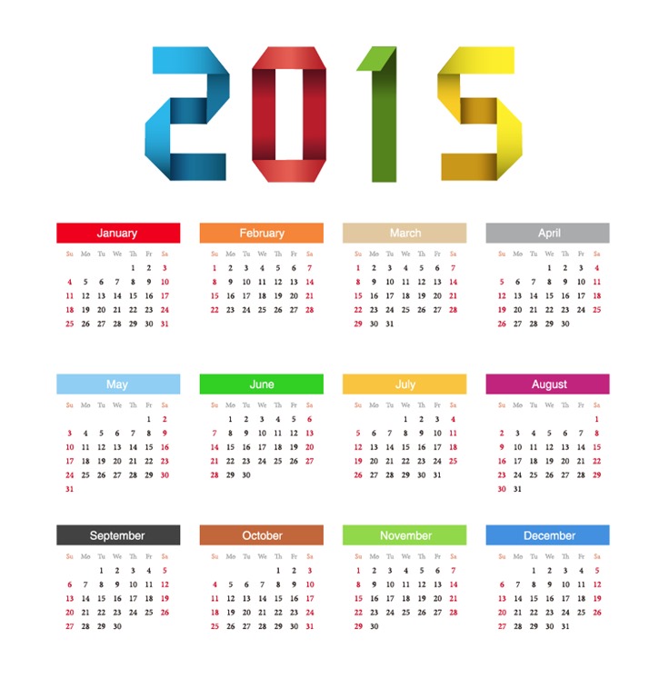 2015 Happy New Year Calendar Vector