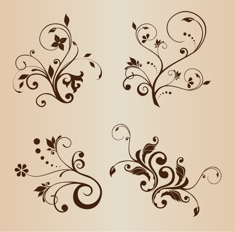 4 Swirly Floral Decorative Elements