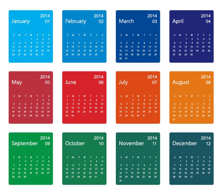 Colorful Design 2014 Calendar Vector