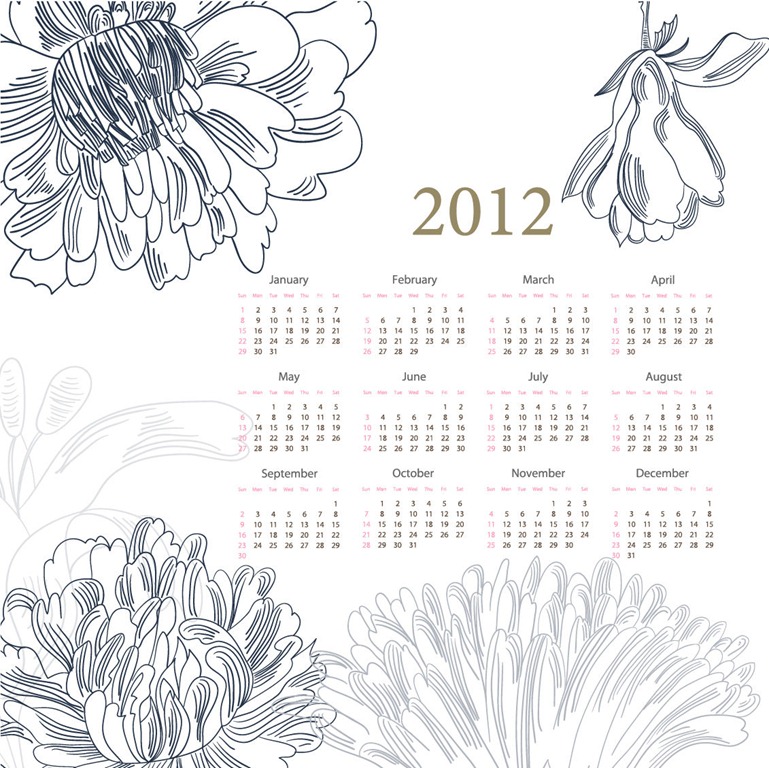 Calendar 2012 with Flowers