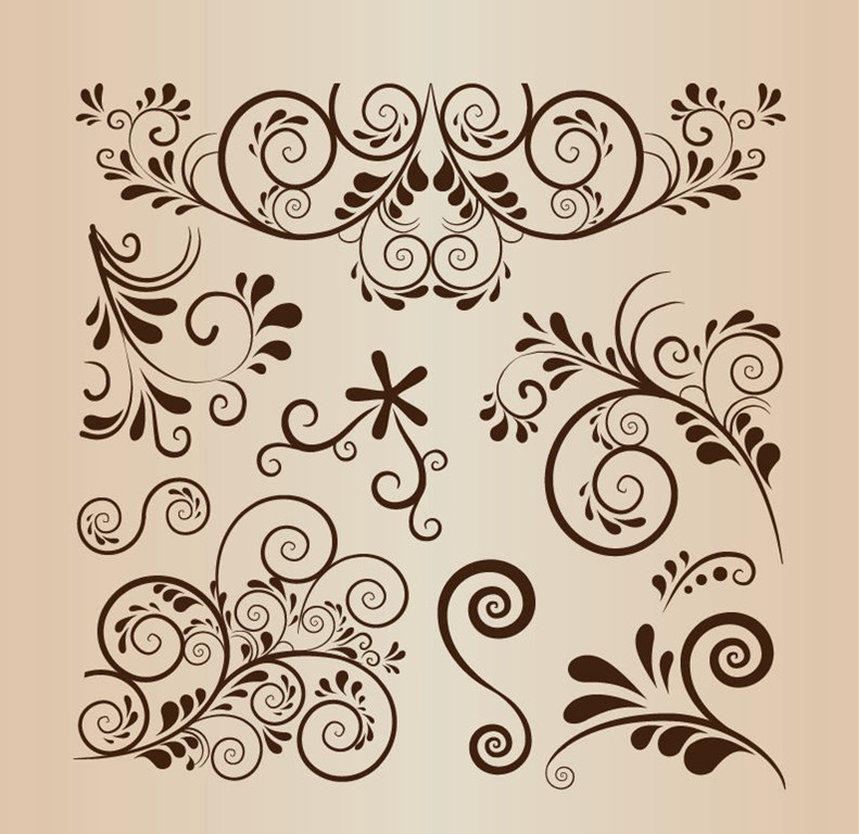 Floral Swirl Decoration Vector Element Collection