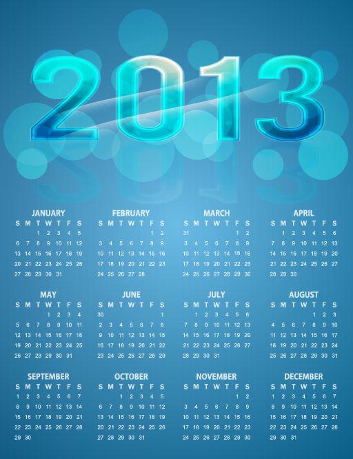 2013 Calendar Bright Colorful Blue Vector Background