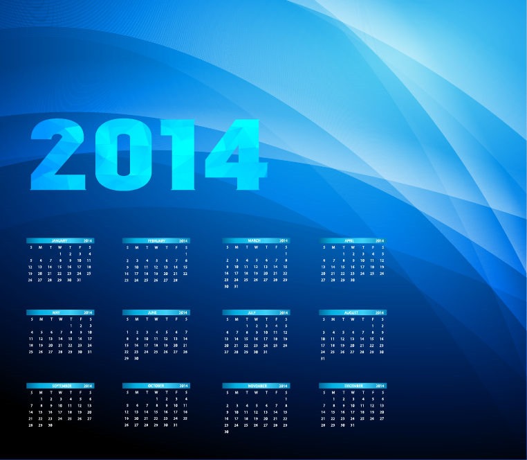 2014 Year Calendar on Blue Background Vector Illustration