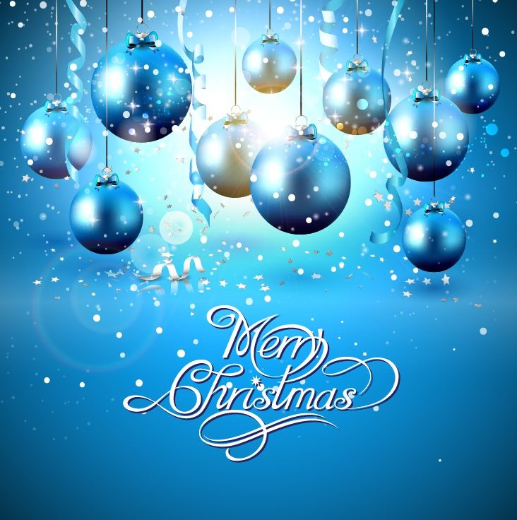 Christmas Balls on Blue Background Vector Illustration