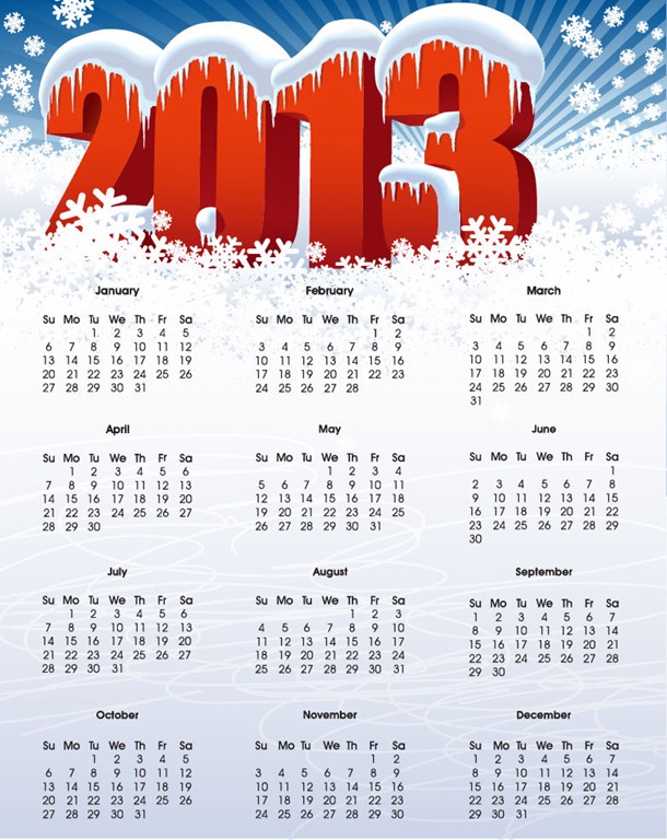 Vector Calendar for 2013