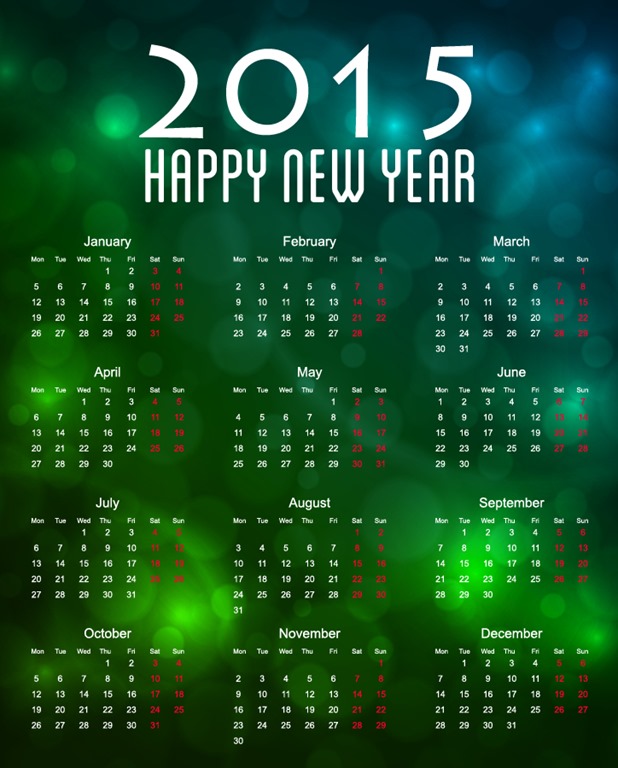 Calendar 2015 with Bokeh Background Vector Illustration