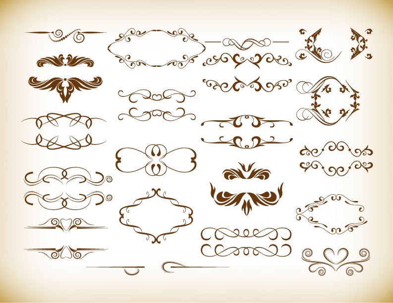 Ornate Frames and Scroll Elements Vector Set