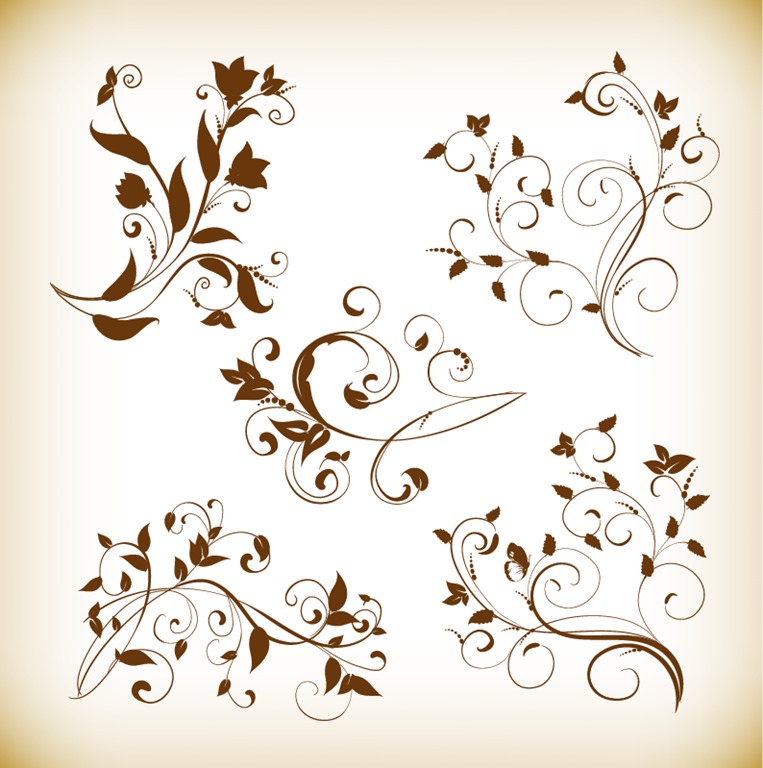 Decorative Swirl Floral Elements Vector Graphics Set