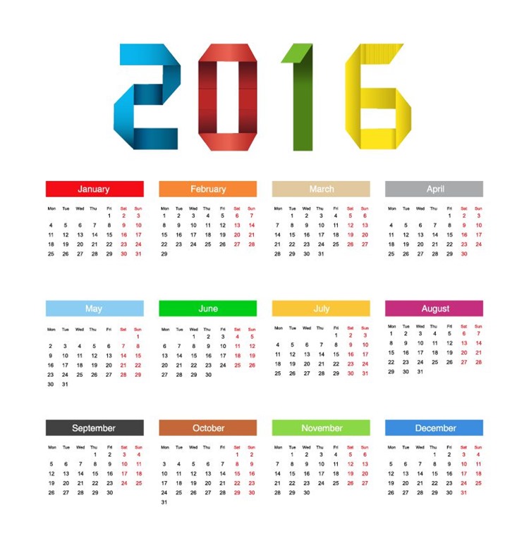 Calendar 2016 Year Colorful Design Vector Illustration