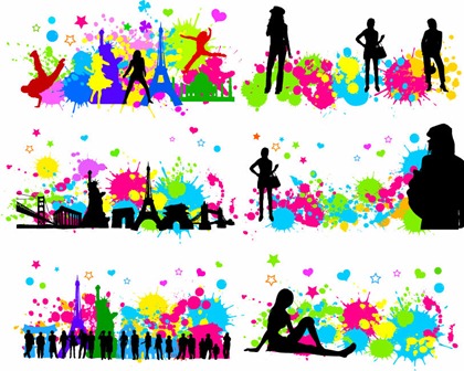 Free Colorful InkBlot of City Silhouette Vector Graphics
