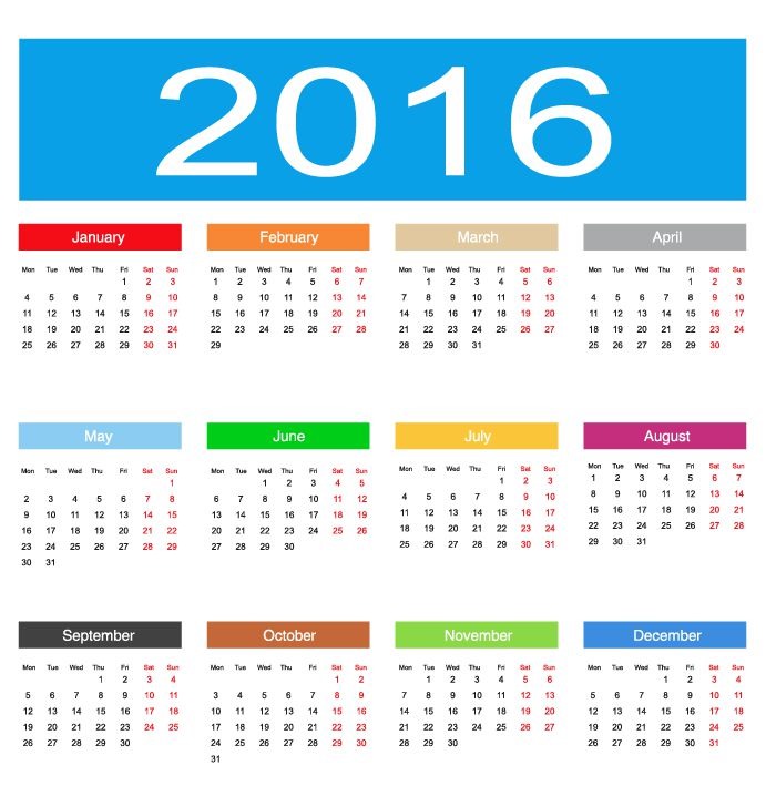 2016 Calendar Vector Illustration