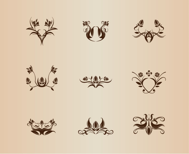 Symmetrical Floral Element Vector Collection
