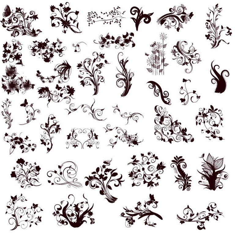 Floral Design Elements in Different Styles for Design