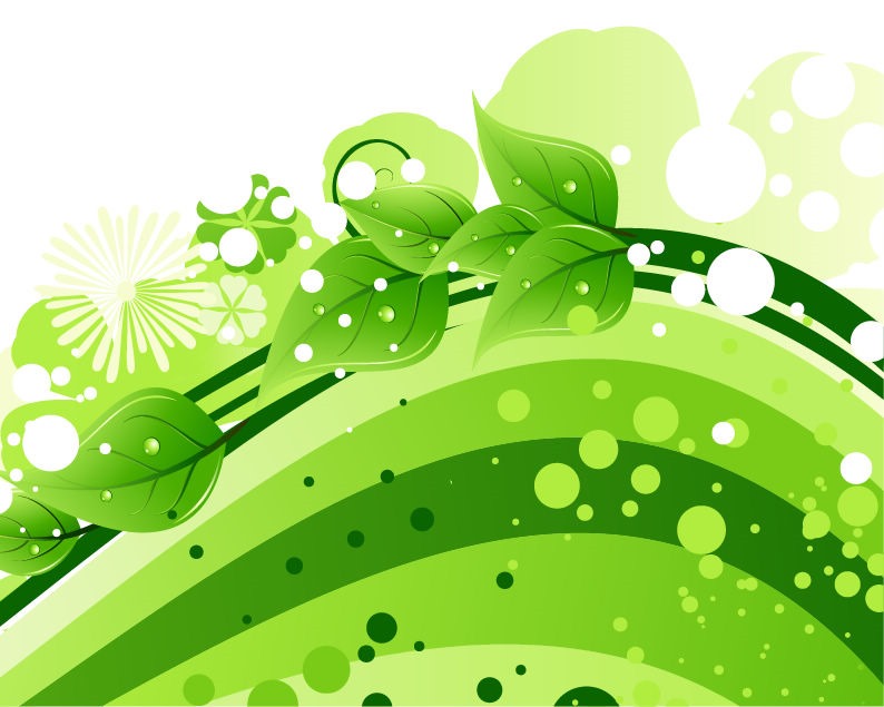 Green Leaves with Abstract Wave Background
