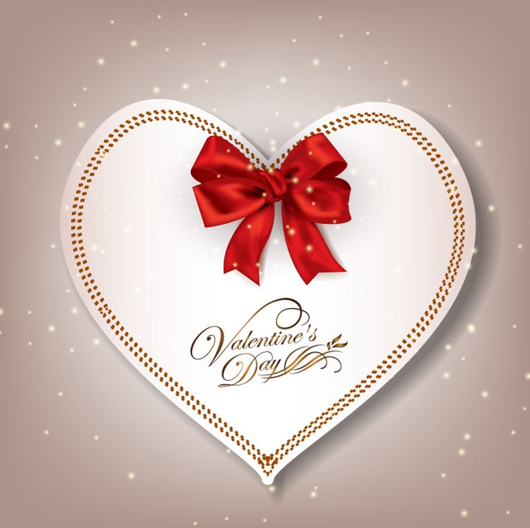 Elegant Heart Shaped Card With Red Bow Valentines Day Vector Illustration