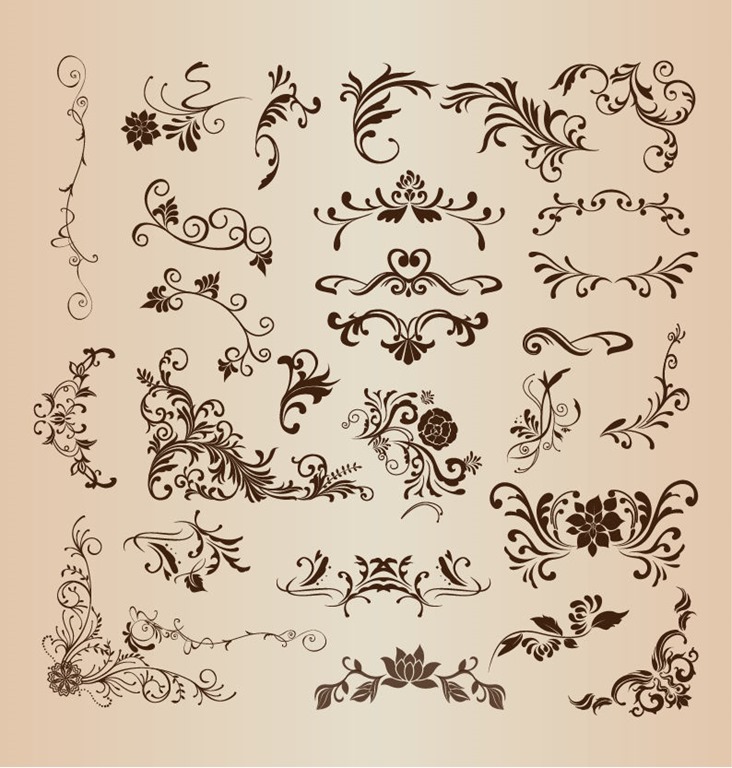Floral Elements Vector Illustration Set