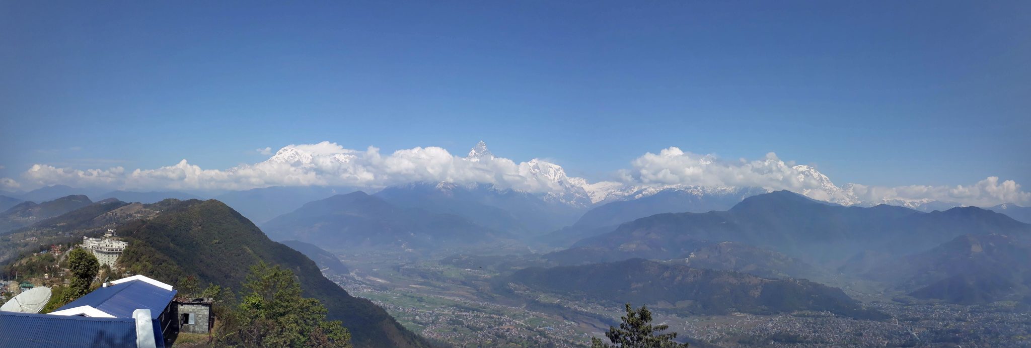 A mountain with blue sky and clouds in Pokhara