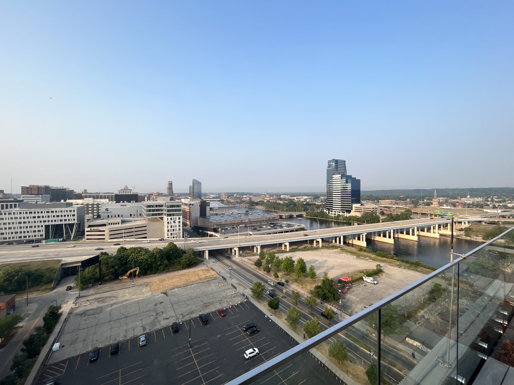 City view of Grand Rapids Michigan in the morning from the 16th floor of a building.