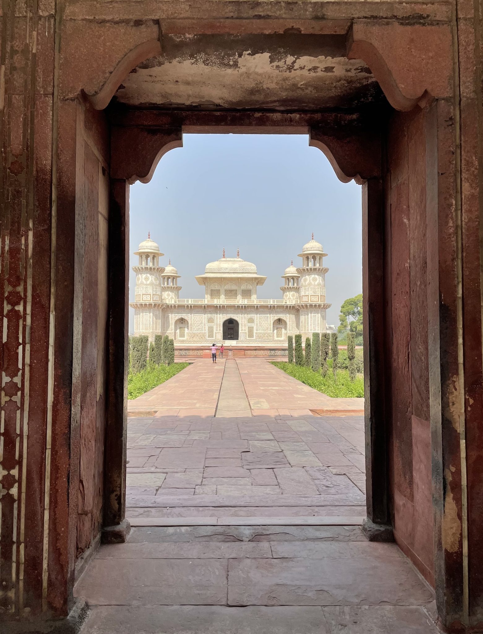 A long view of Tomb of I'timād-ud-Daulah aka Baby Taj from its main entrance. Agra, India