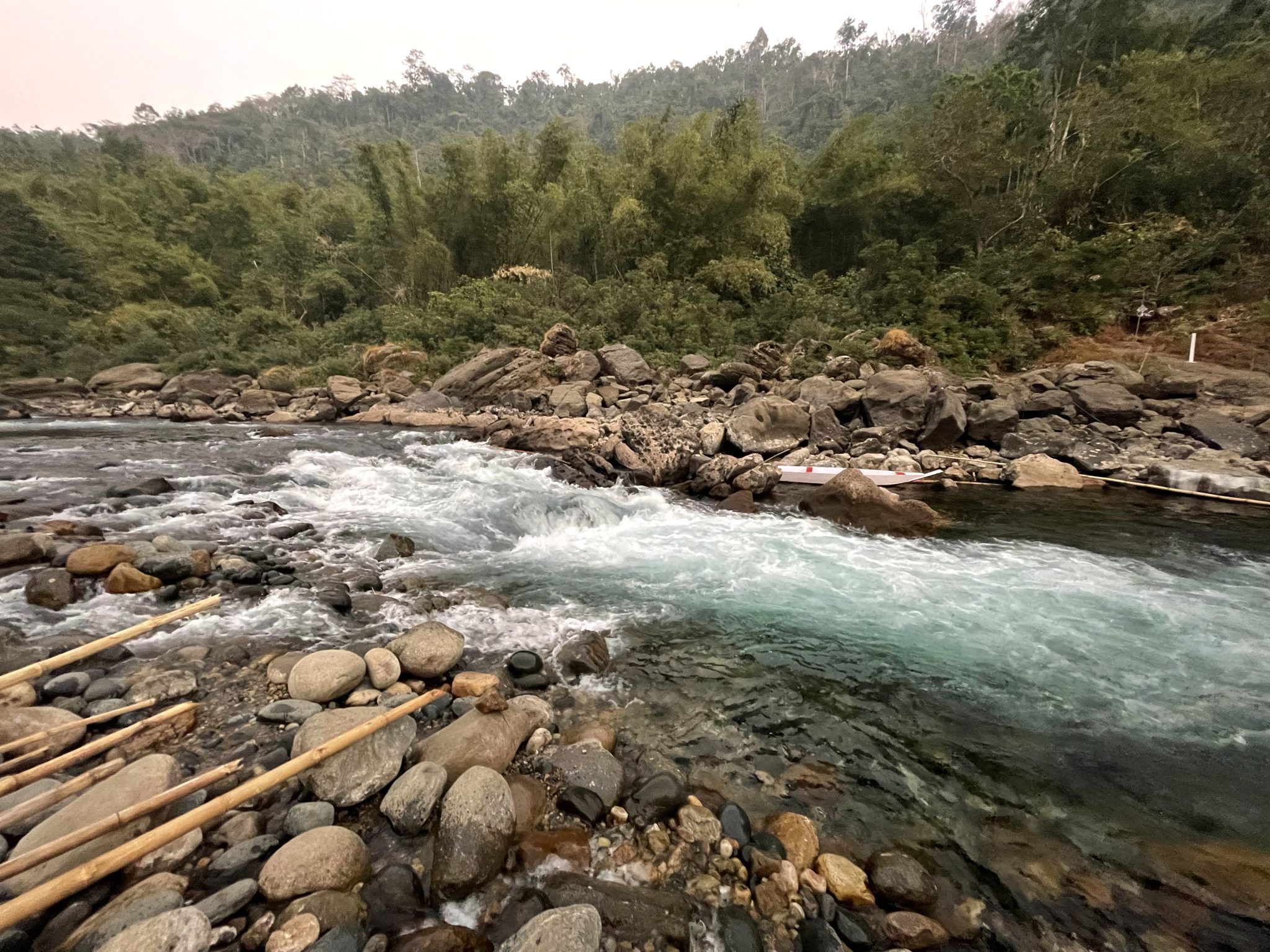 A stream in Umngot river @ Dawki, Meghalaya after sunset. This river is one of the cleanest river in India.
