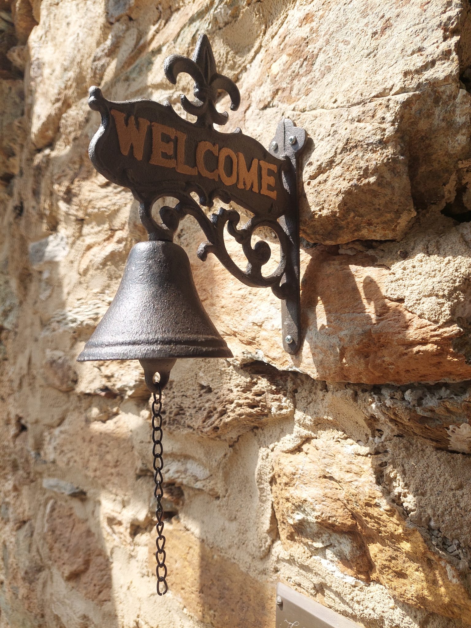 welcome, bell, entrance, rustic