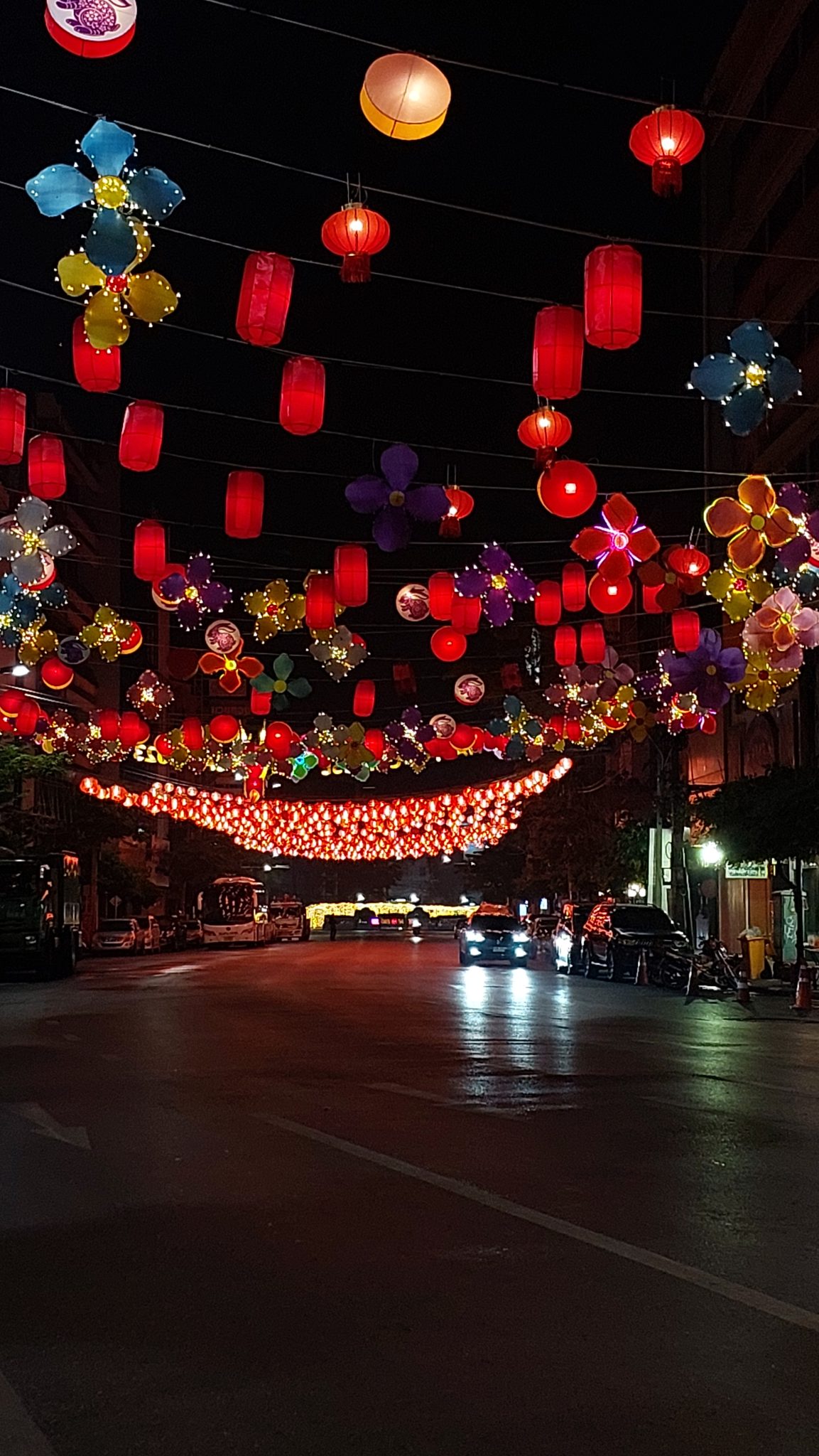 Street with Chinese lights