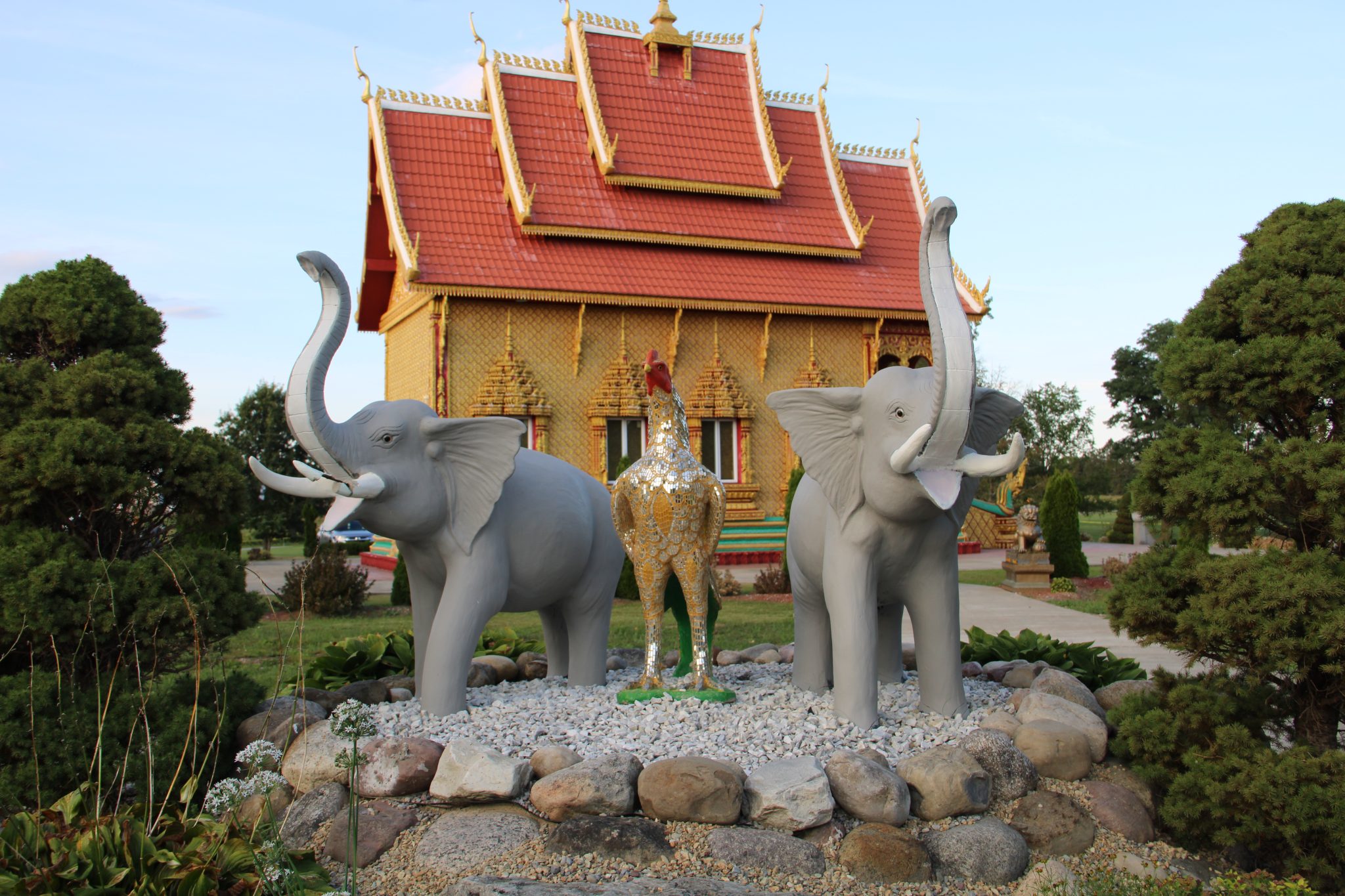 Animal statues at Wat Pa Lao Buddhadham, Buddhist Temple, Henrietta New York, USA
