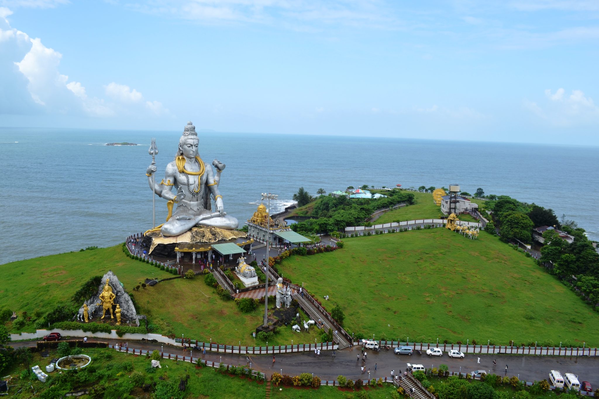 Statue of Lord Shiva. Located in Murdeshwar, Karnataka, India. A famous pilgrimage spot in Karnataka. This place is surrounded by the Arabian sea on three sides.
