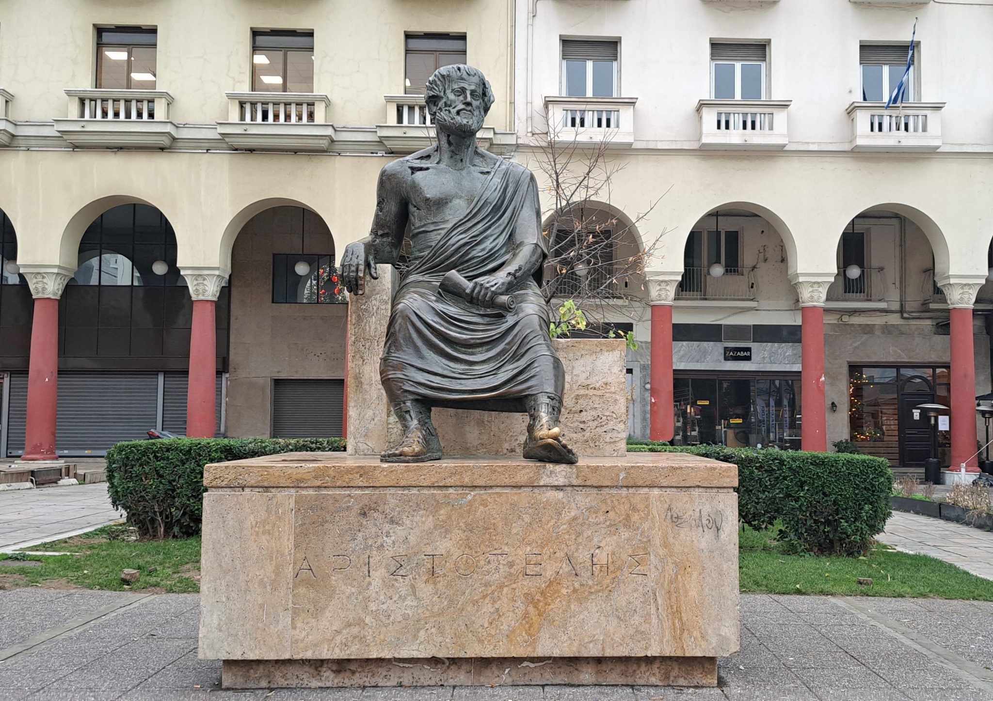 Aristotle statue in Aristotelous square Thessaloniki Greece