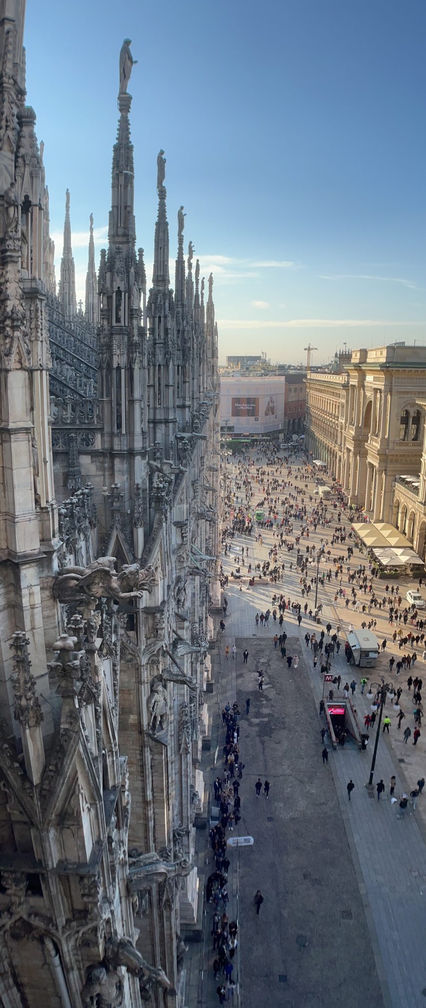Milan city street from the roof of the cathedral. Duomo de Milano, Milan, italy