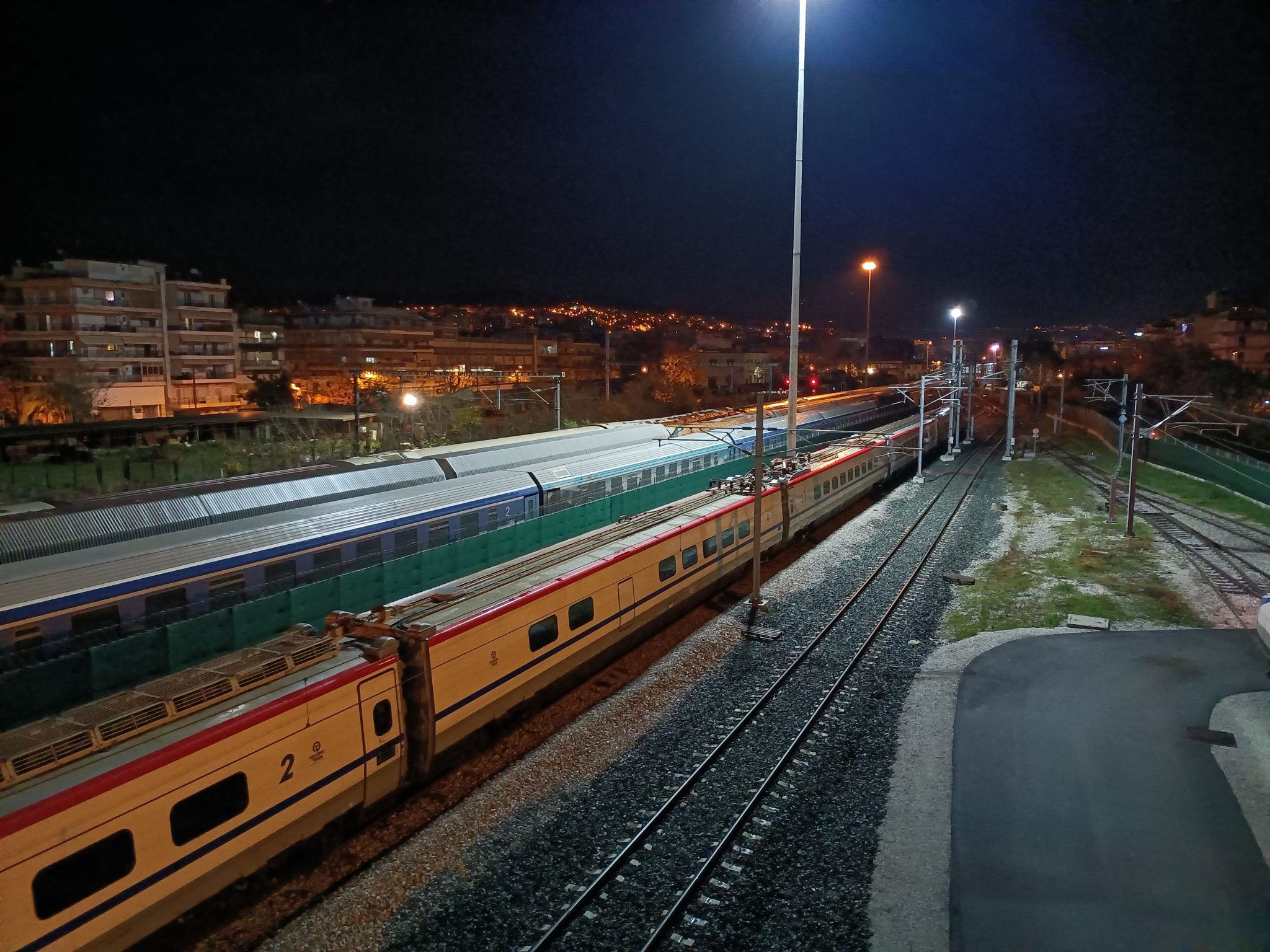 Parked trains in Thessaloniki, Greece railway station