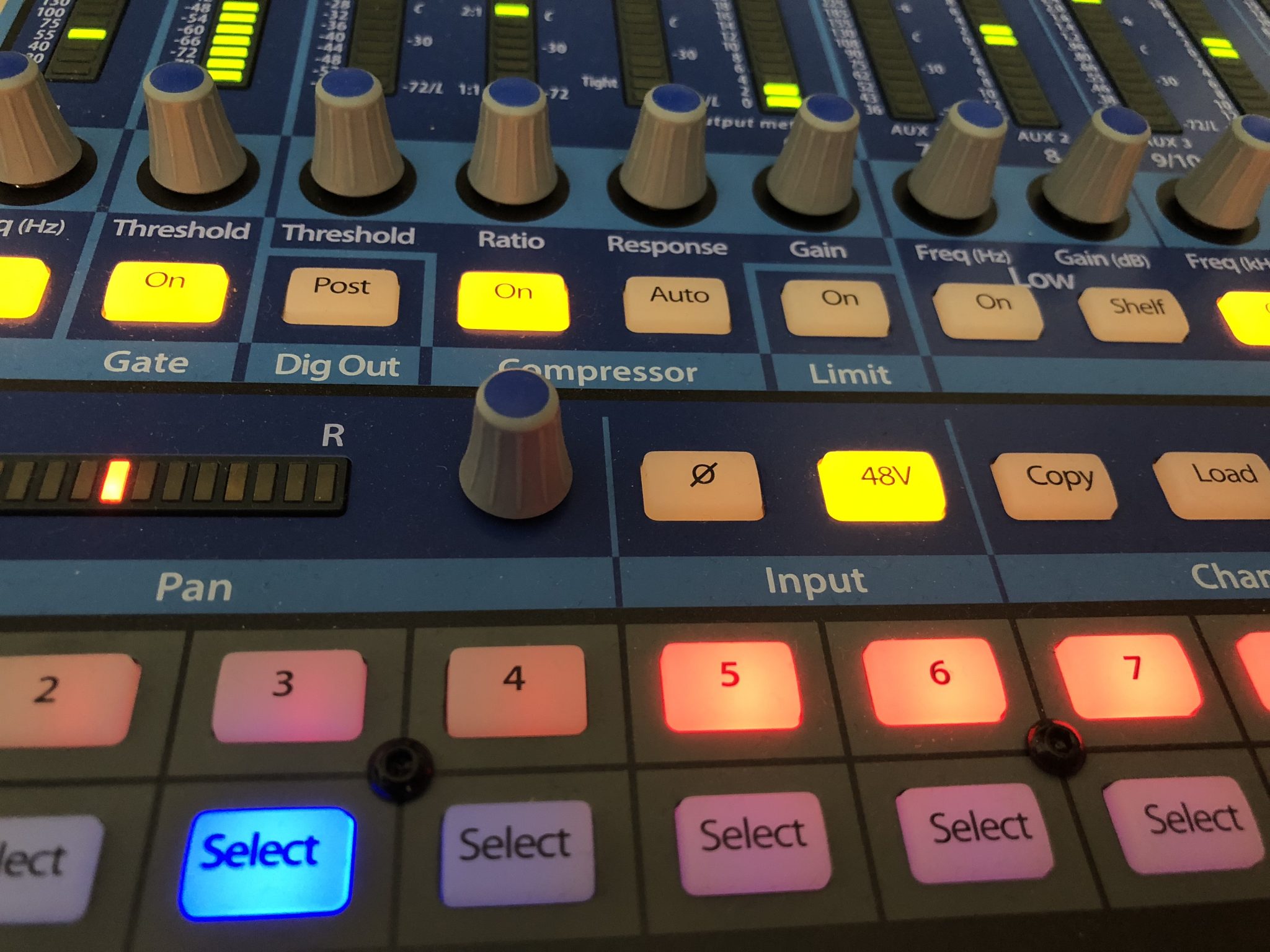 Detail of a Presonus StudioLive audio mixer
