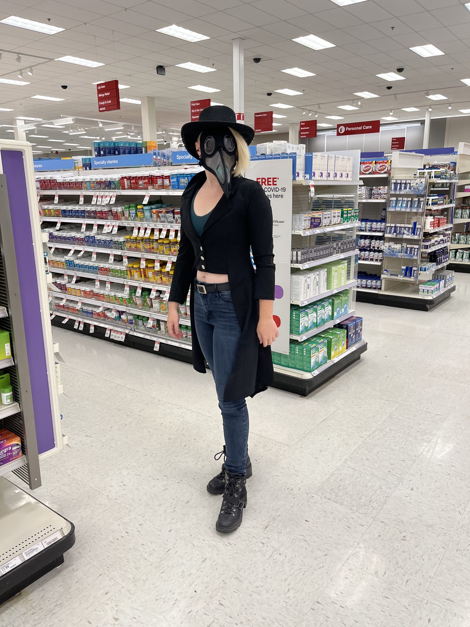 Plague doctor getting new resources at the pharmacy