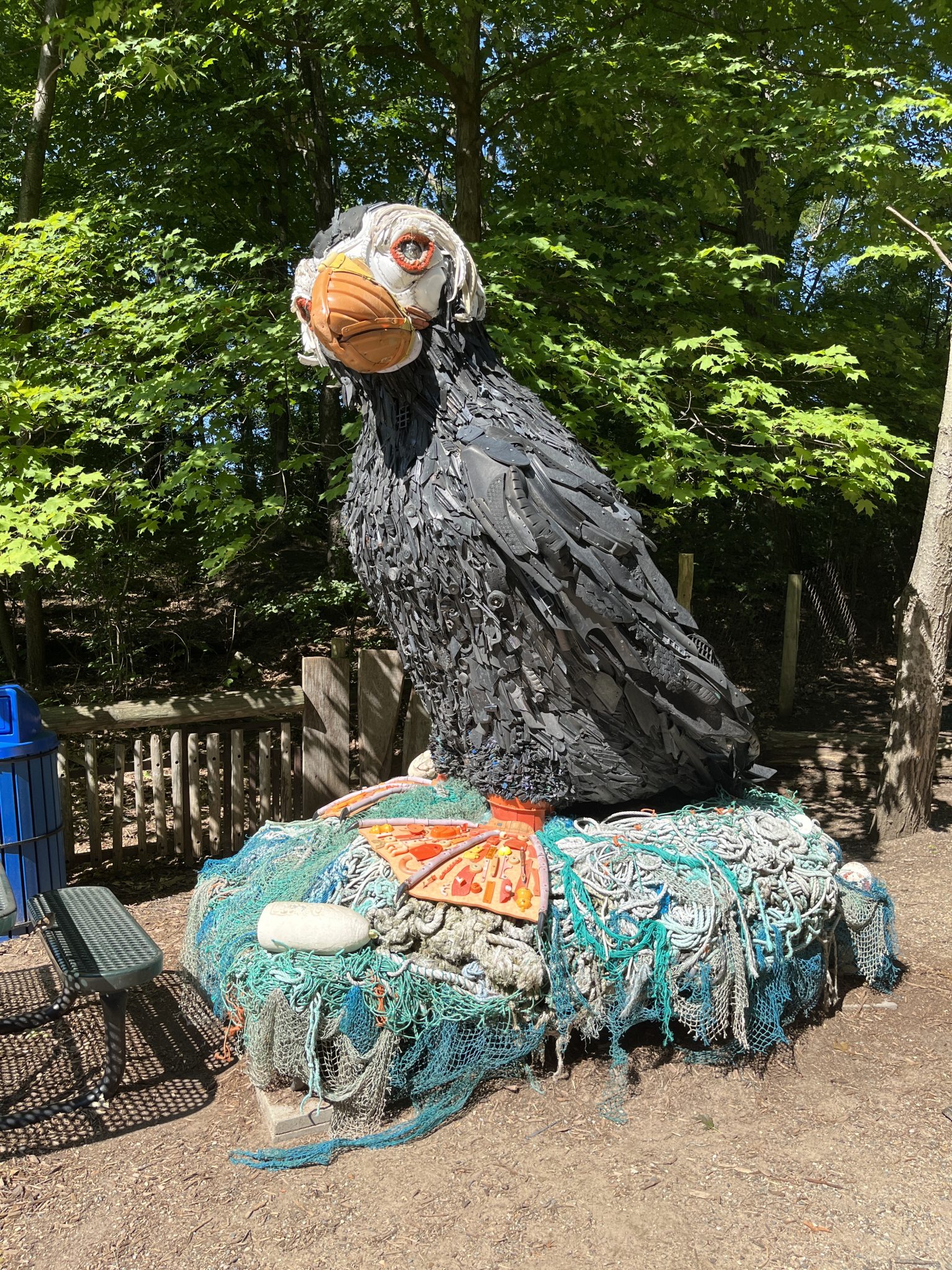 Puffin made entirely from trash