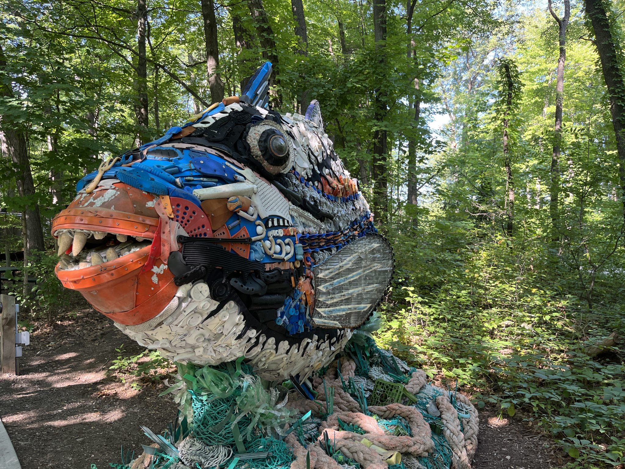 Fish sculpture made of trash
