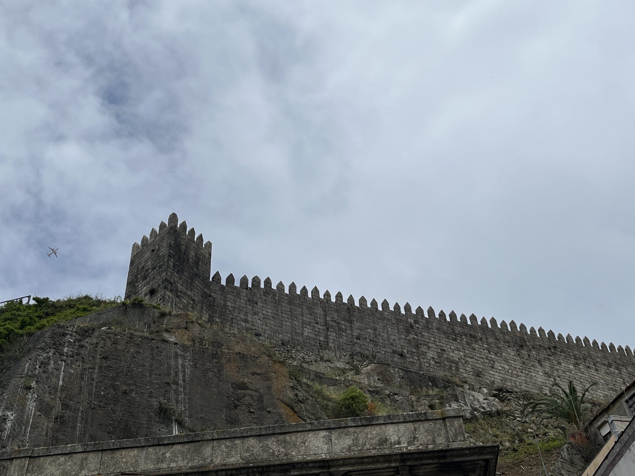 Castle wall looking over the river in Porto, Portugal