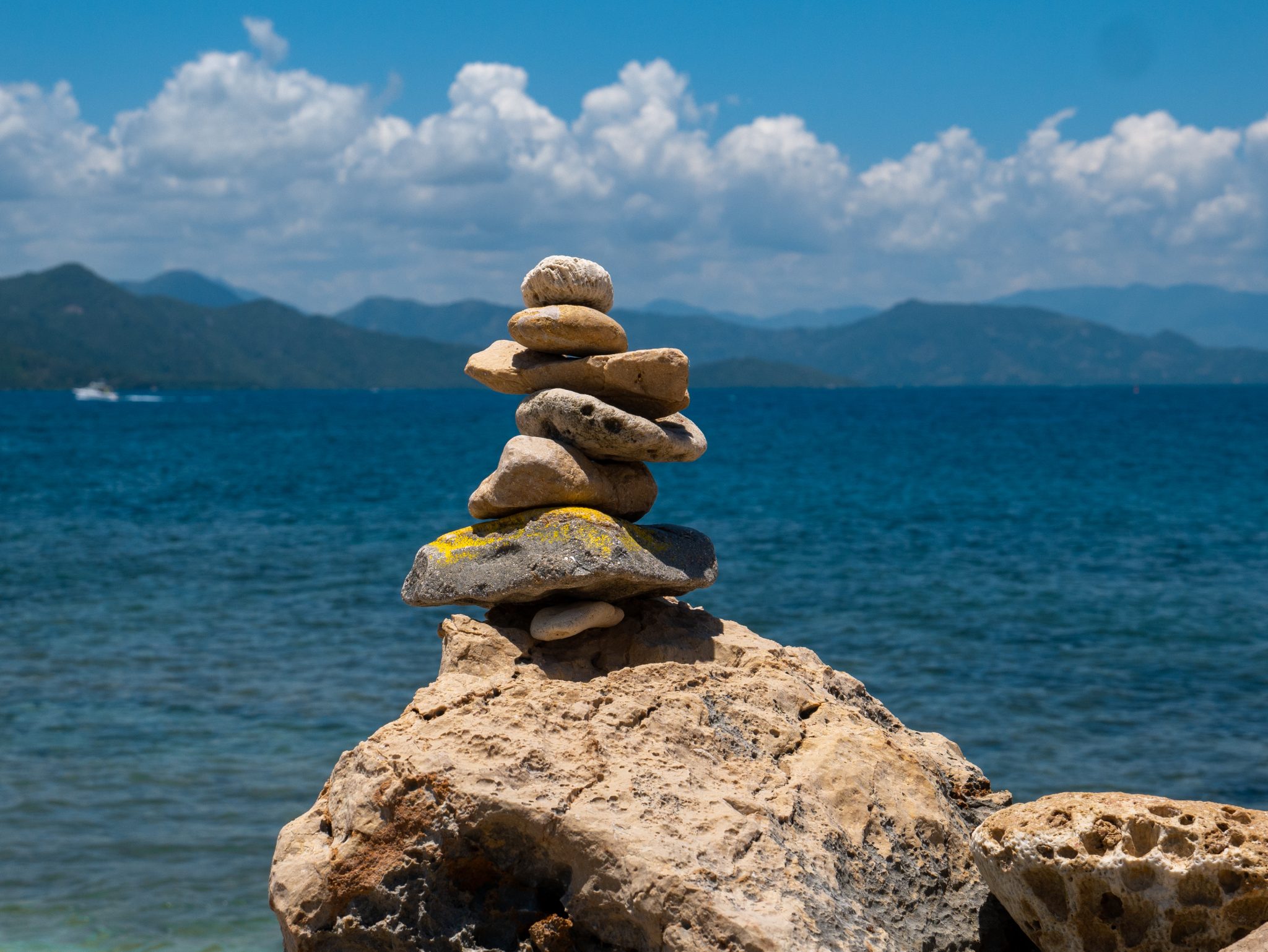 Stacked rocks in the Caribbean along the coast
