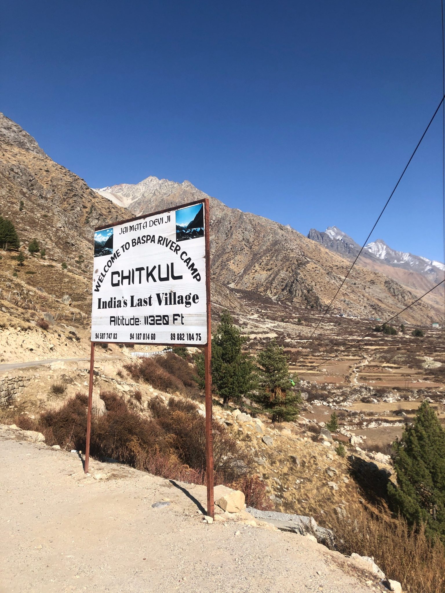 A sign saying Last Village of India in Chitkul