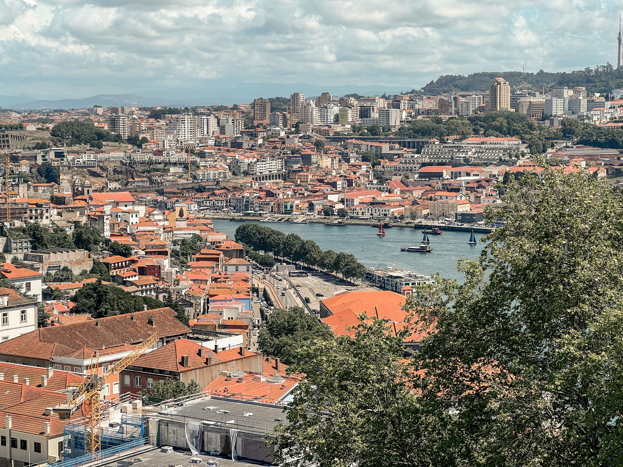 Buildings lining the sides of the Douro River in Porto, Portugal
