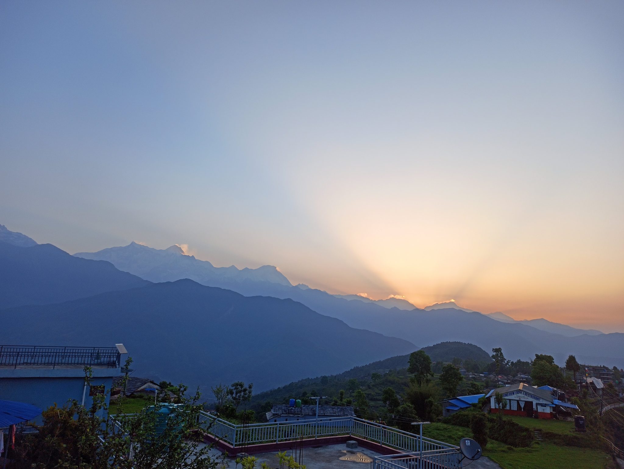 Mountain range view, at the time of sunrise. Seen From Dhampus, Nepal.