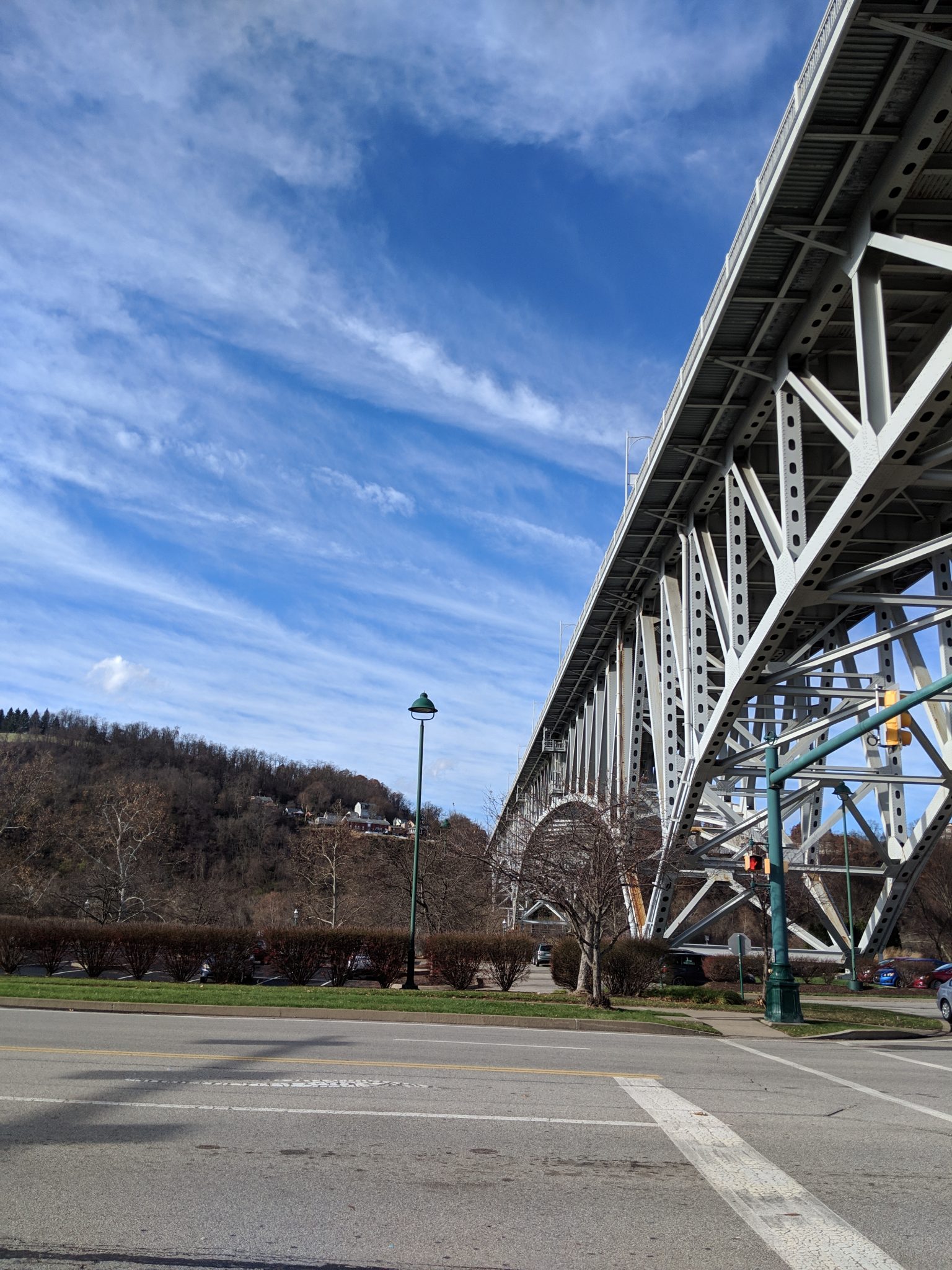 The Homestead High Level Bridge, from below, between Pittsburgh, PA and Homestead, PA