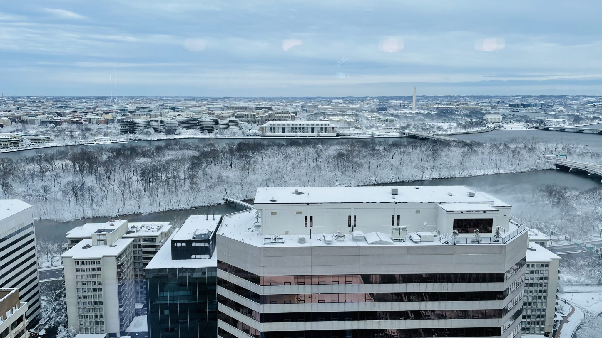 View of Washington DC from Virginia during snow winter