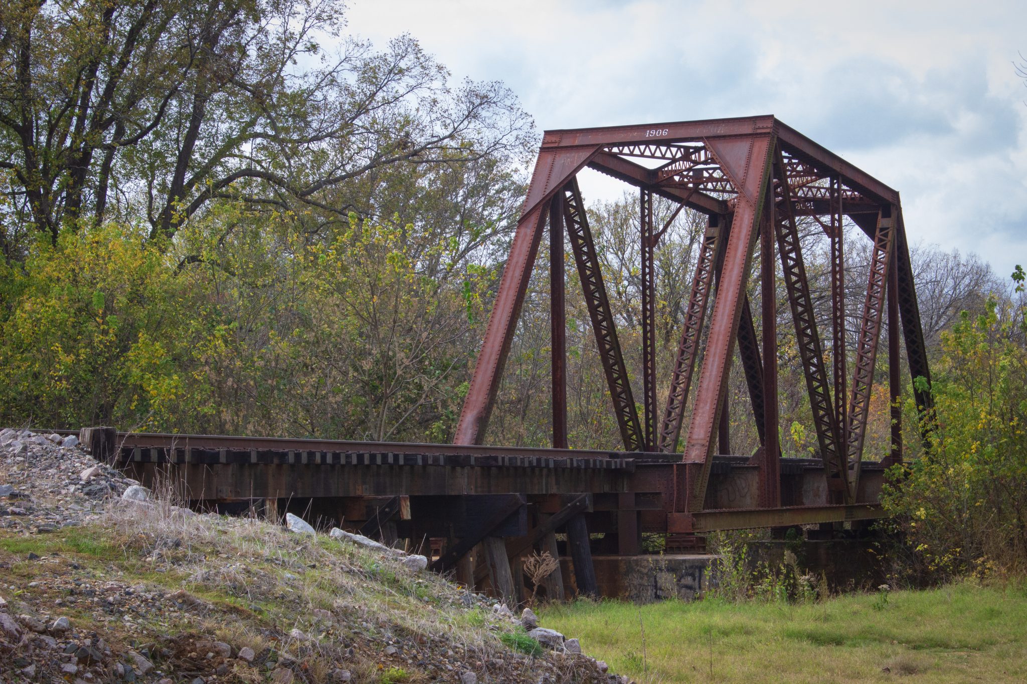 An old railroad truss bridge from the side