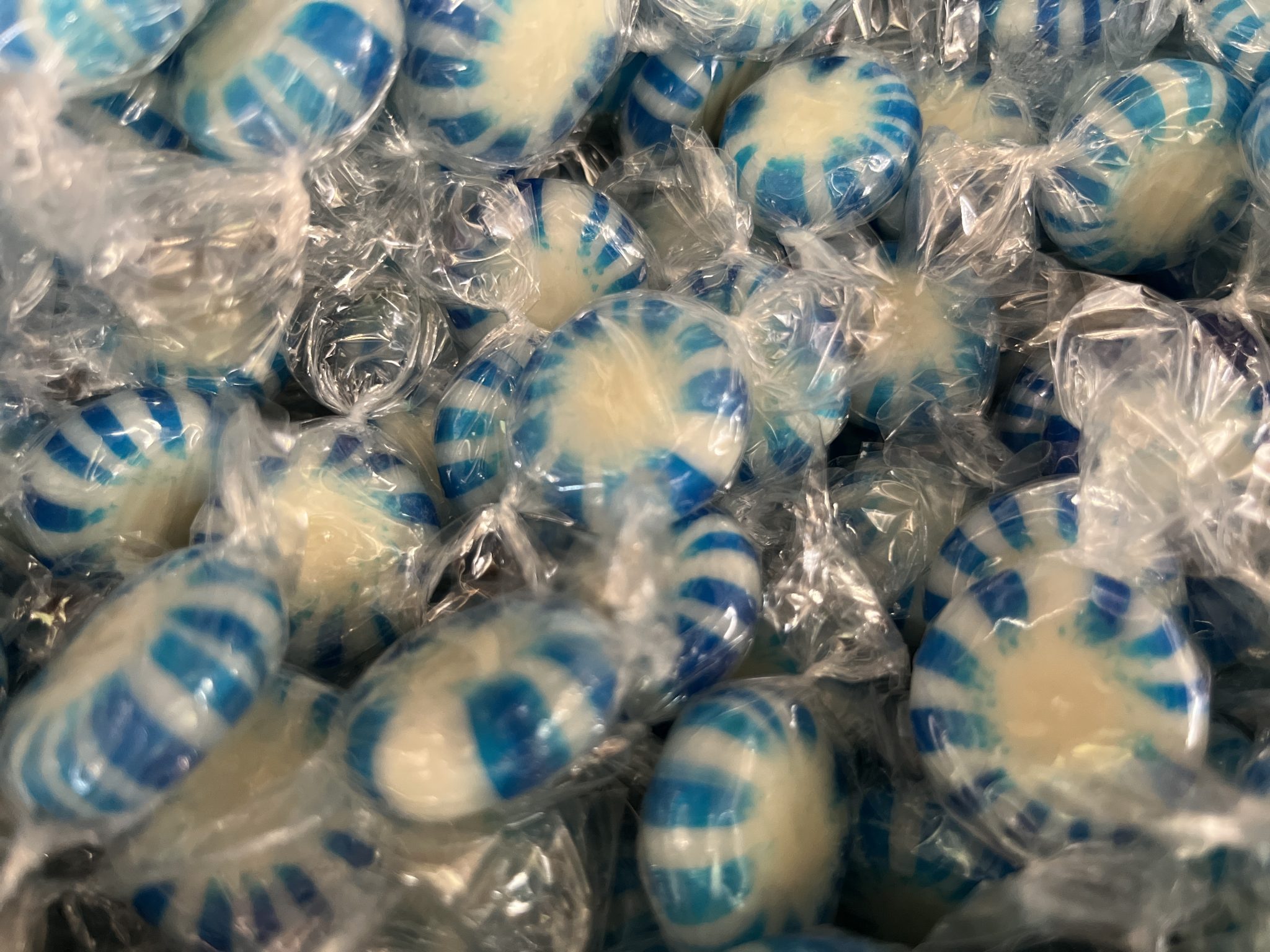 Blue and white candies